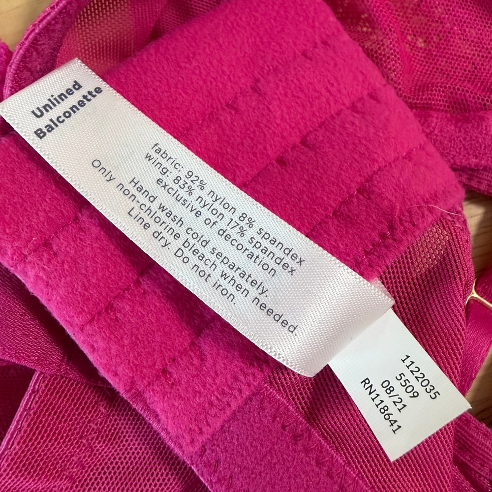 Cacique Unlined Balconette Bra 44DD Fuchsia Pink Floral Lace Strappy 1122035 - Picture 6 of 7